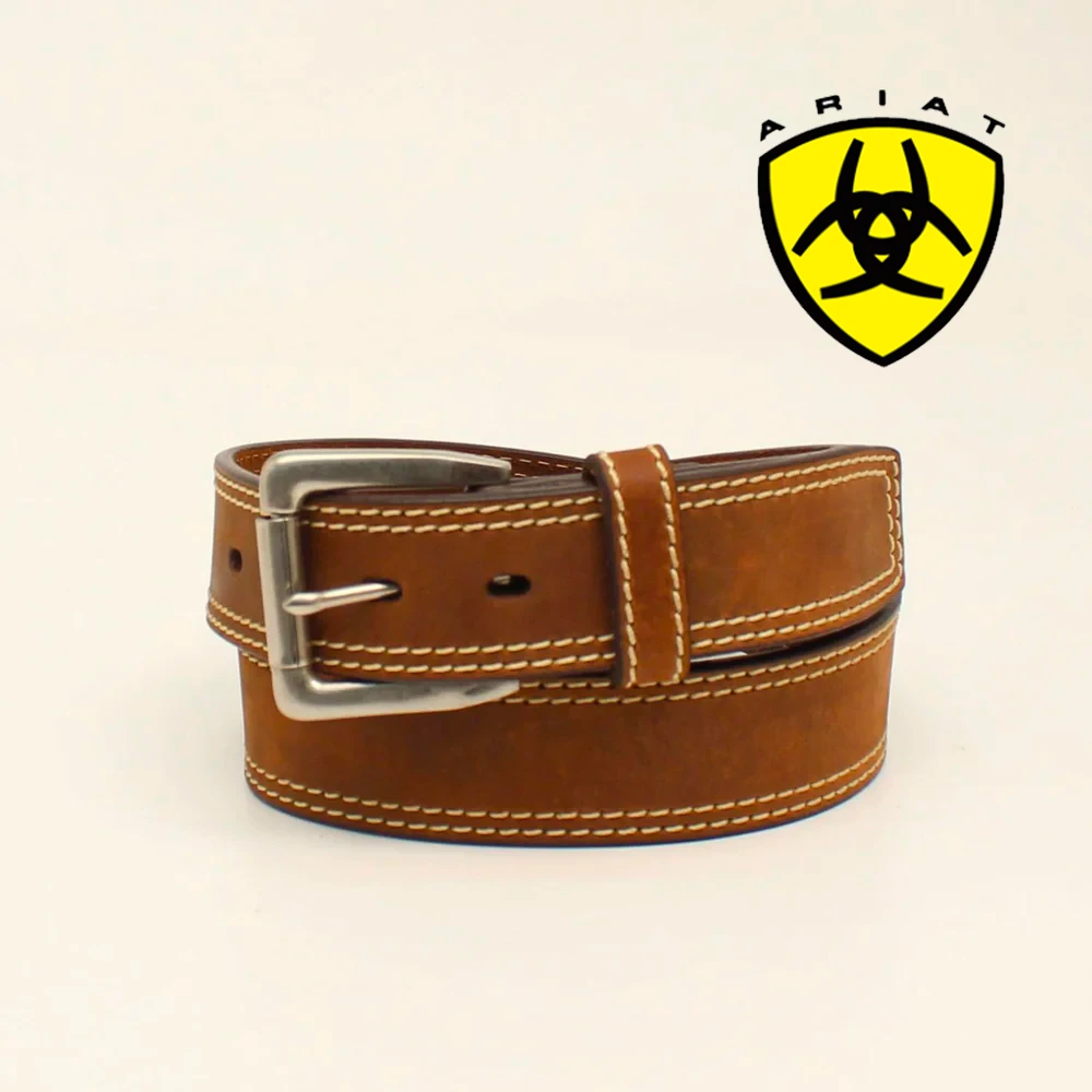 ARIAT Men's Belt 1 1/2" Logo Concho Double Stitch A1037044 1 ARIAT Men's Belt 1 1/2" Logo Concho Double Stitch A1037044