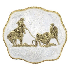 Montana Silversmiths MONTANA SILVERSMITH Scalloped Western Belt Buckle Team Ropers 1930