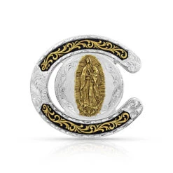 Montana Silversmiths MONTANA SILVERSMITH Men's Two Tone Horseshoe Our Lady Of Guadalupe Buckle 61375-523