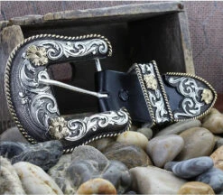 Montana Silversmiths MONTANA SILVERSMITH Antiqued Two Tone Filigree E 1.5" 3 Piece Belt Buckle Set 61565 -Western Fashion Shoes 6156 2