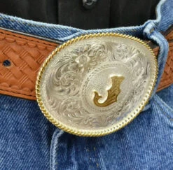 Montana Silversmiths MONTANA SILVERSMITH Initial J Silver Engraved Gold Trim 700J -Western Fashion Shoes 700J Belt