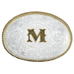 Montana Silversmiths MONTANA SILVERSMITH Initial M Silver Engraved Gold Trim 700M