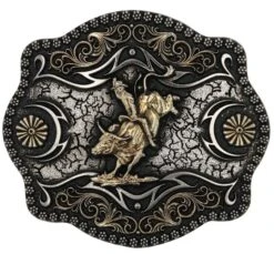 Montana Silversmiths MONTANA Men's A-Blaze Filigree Framed Bull Rider Attitude Belt Buckle A886